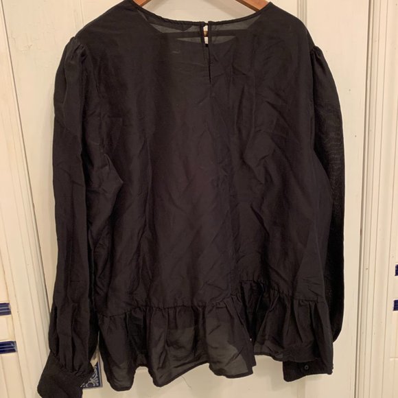 Zara Black Sheer Embroidered Blouse - Picture 2 of 6